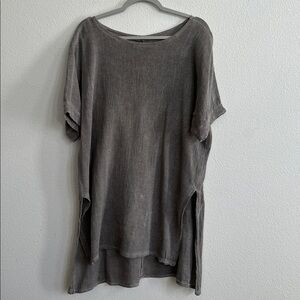 Meo Meli Italian Linen Tunic Shirt Top High-Low Side Slits Silver/Taupe OS